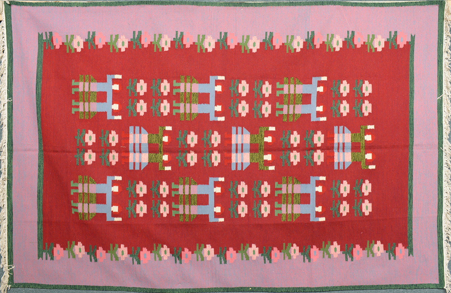 RED & PINK ALBANIAN KILIM 9.75 X 6.5 FT