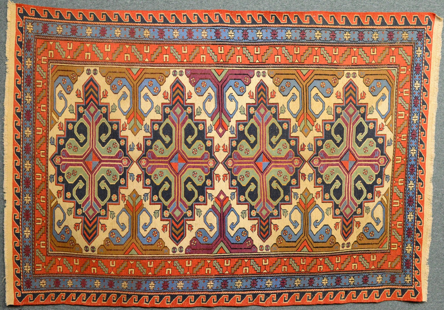 Original Vintage Lezghi Daghestan Sumak Kilim 7.75 x 5.25 FT