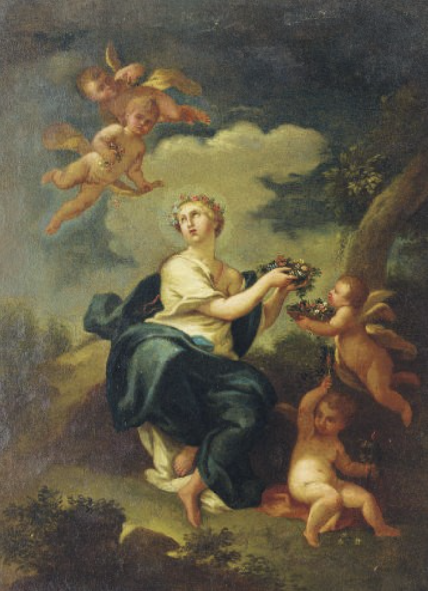 Unknown Artist, Maiden and putti picking flowers, French School, 18th Century