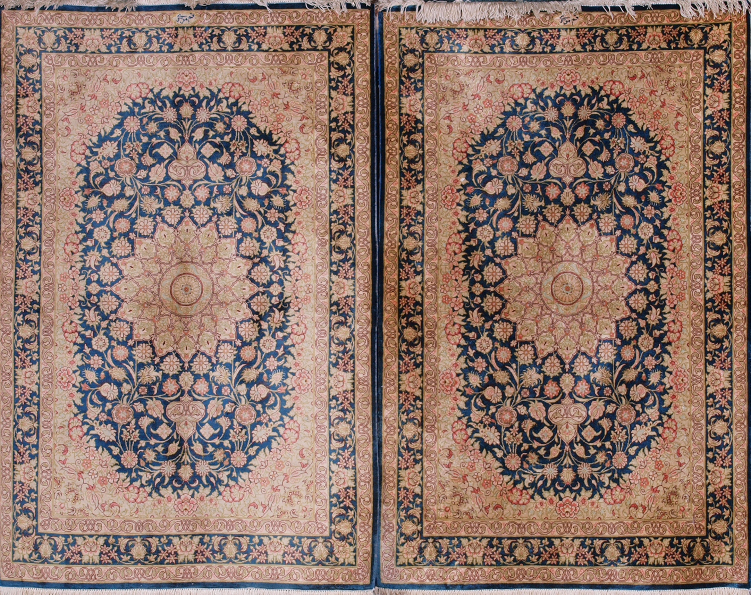 Vintage Pair Persian Silk Rugs 4 x 2.5 FT