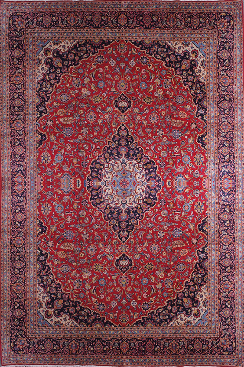 Vintage Kashan Kork Rug 13 x 9.75 FT
